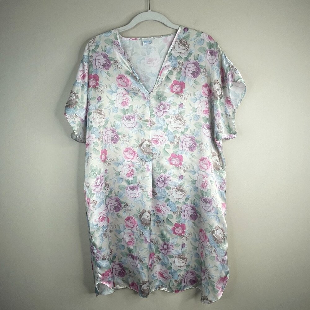 Vintage Merville Nightgown Womens Medium Cottagecore Floral Silky Satin‎ Chemise
